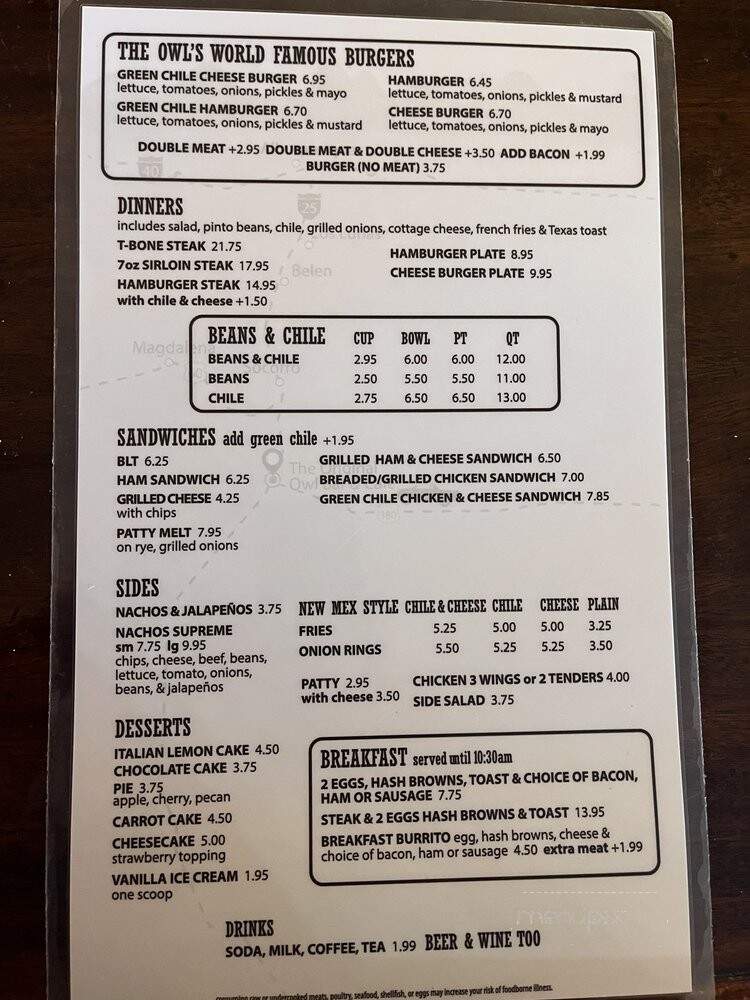 Owl Bar & Cafe - San Antonio, NM menu_pic
