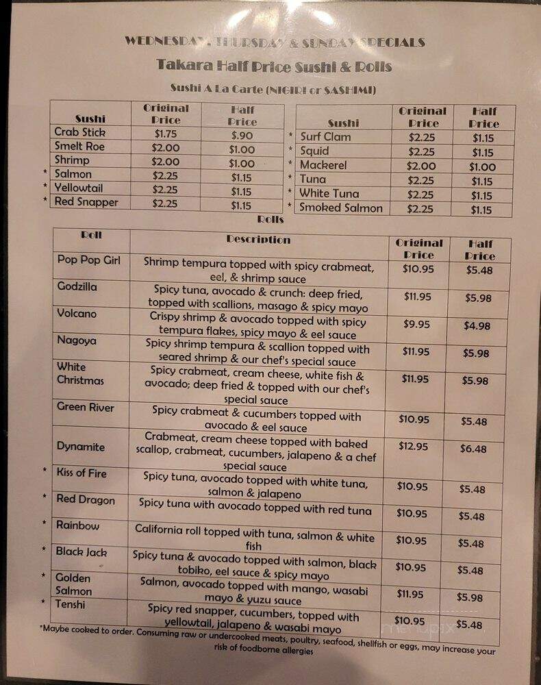 Takara - Monroe, NC menu_pic