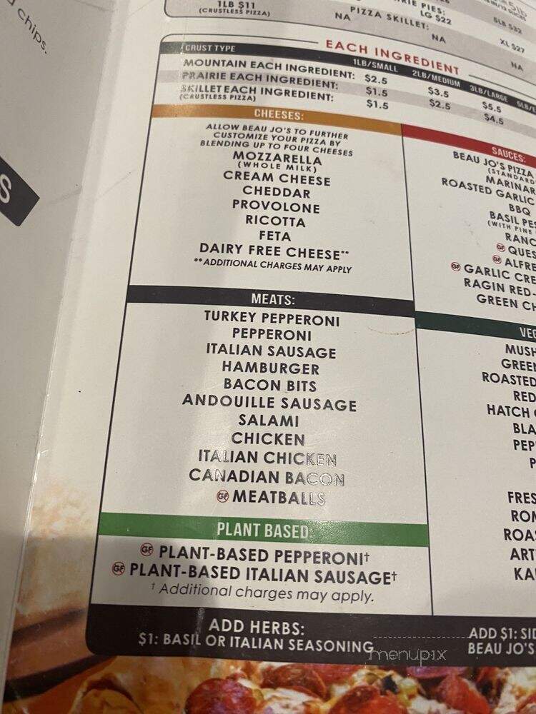 Beau Jo's - Glenwood Springs, CO menu_pic