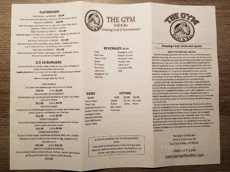 Gym Grill and Bar - Queen Creek, AZ menu_pic