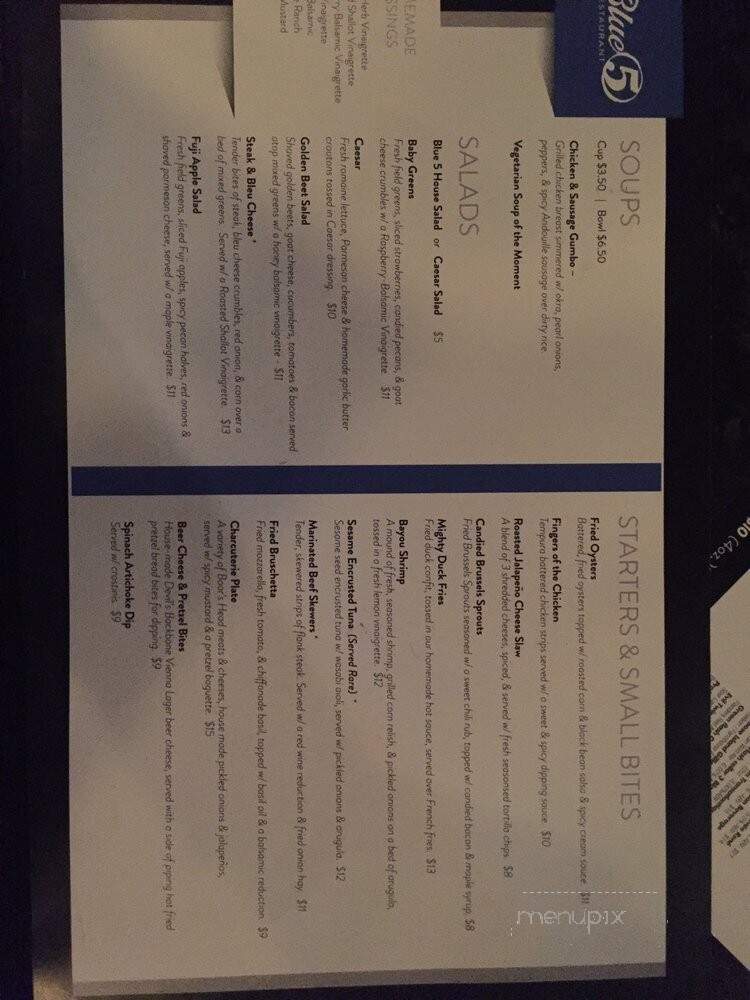 Blue 5 Restaurant - Roanoke, VA menu_pic