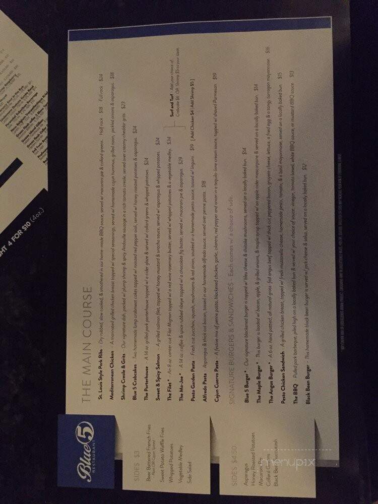 Blue 5 Restaurant - Roanoke, VA menu_pic