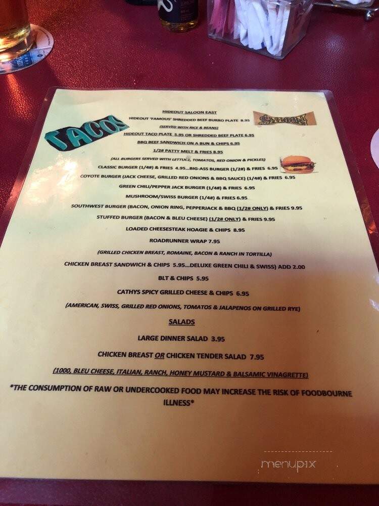 Hideout Sports Bar - Tucson, AZ menu_pic