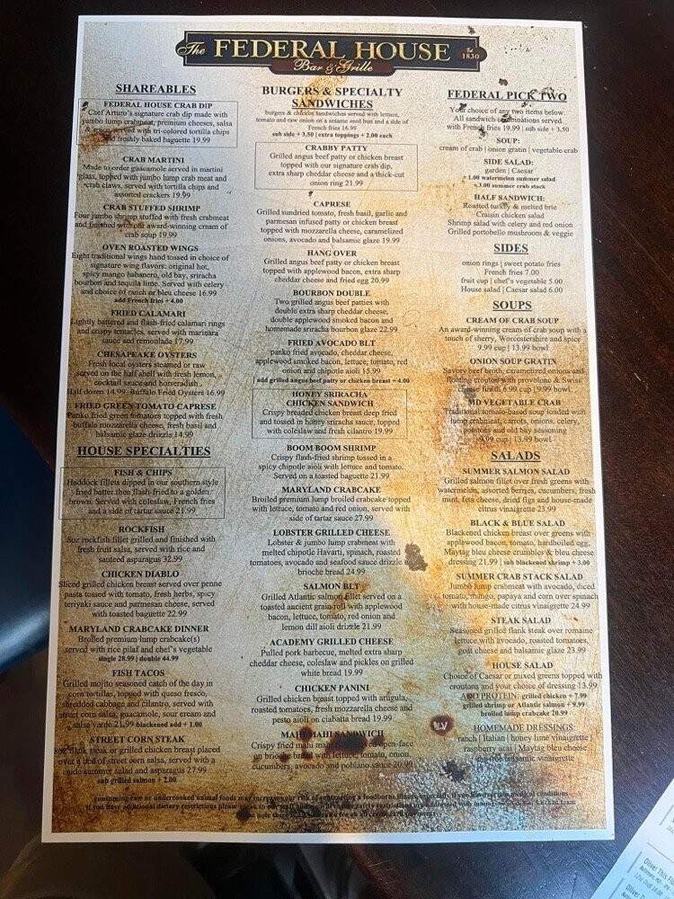 Federal House - Annapolis, MD menu_pic