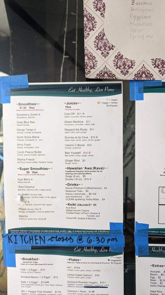Diamond Head Cove Health Bar - Honolulu, HI menu_pic