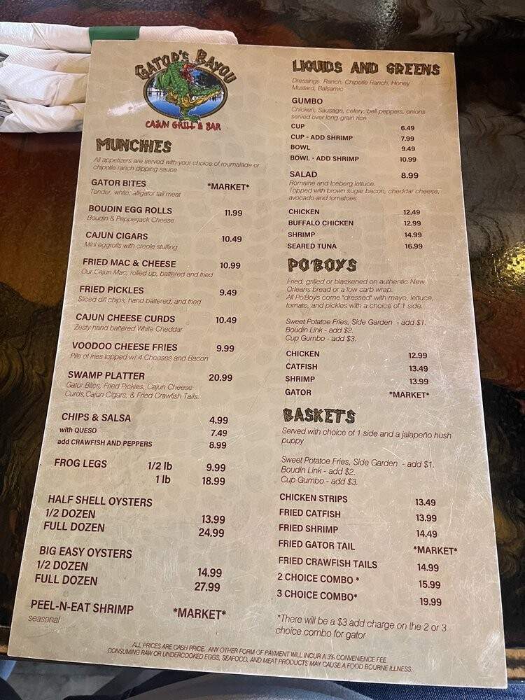 Gator's Bayou - Lubbock, TX menu_pic