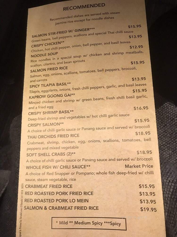 Thai Orchid's Kitchen restaurant - Washington, DC menu_pic