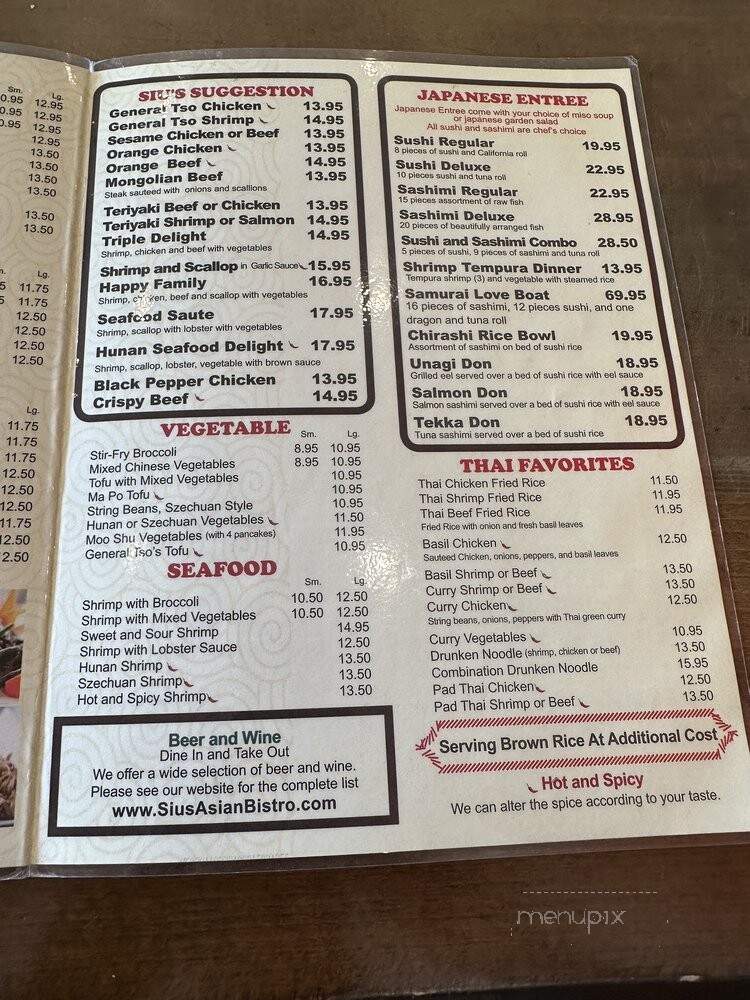 Siu's Asian Bistro - Silver Spring, MD menu_pic