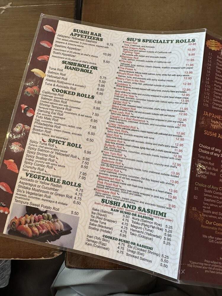 Siu's Asian Bistro - Silver Spring, MD menu_pic
