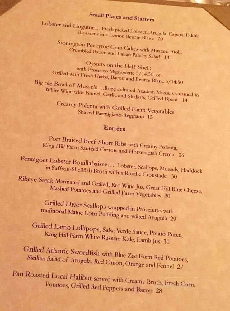 Pentagoet Inn - Blue Hill, ME menu_pic