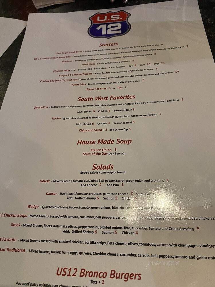 U.S. 12 Bar & Grill - Wayne, MI menu_pic