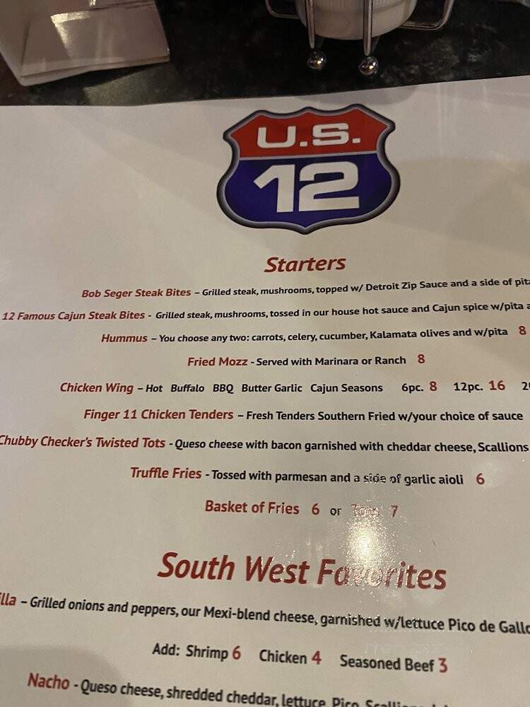 U.S. 12 Bar & Grill - Wayne, MI menu_pic