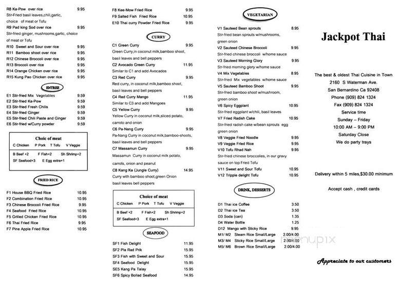 Jackpot Tasty Thai-Chinese - San Bernardino, CA menu_pic