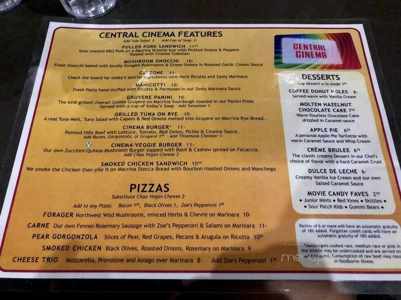 Central Cinema - Seattle, WA menu_pic