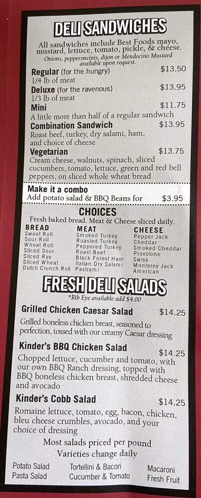Kinder's - Walnut Creek, CA menu_pic