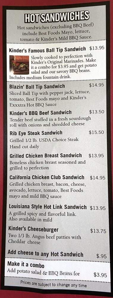 Kinder's - Walnut Creek, CA menu_pic