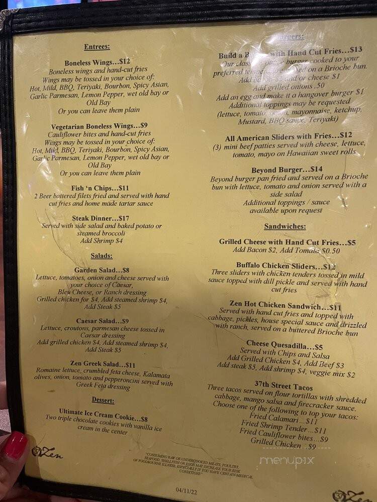 37th and Zen - Norfolk, VA menu_pic