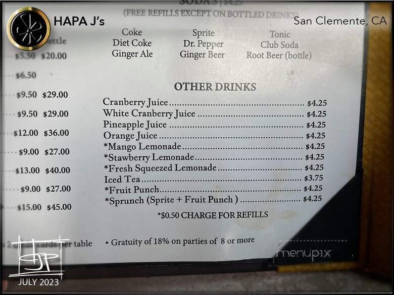 Hapa J's - San Clemente, CA menu_pic