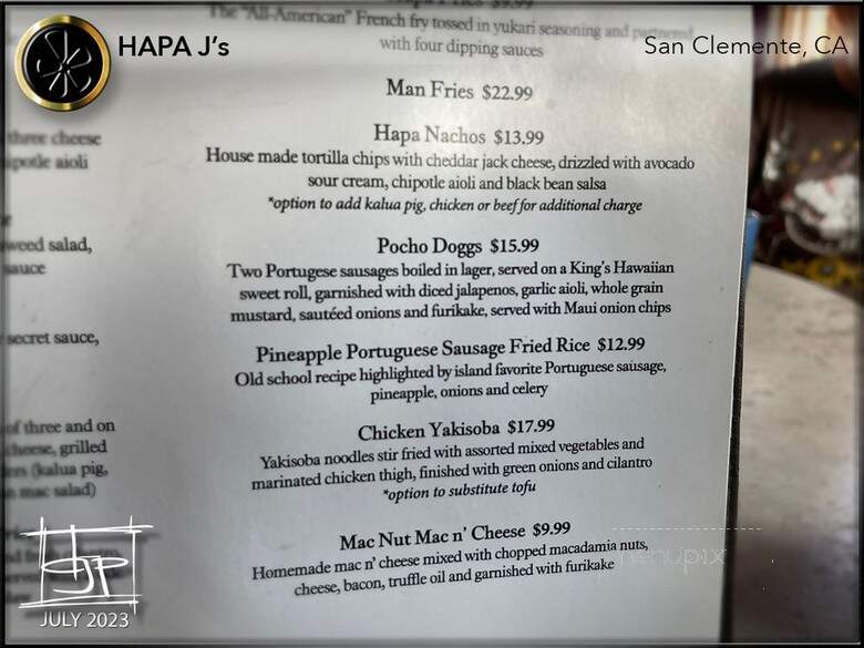 Hapa J's - San Clemente, CA menu_pic