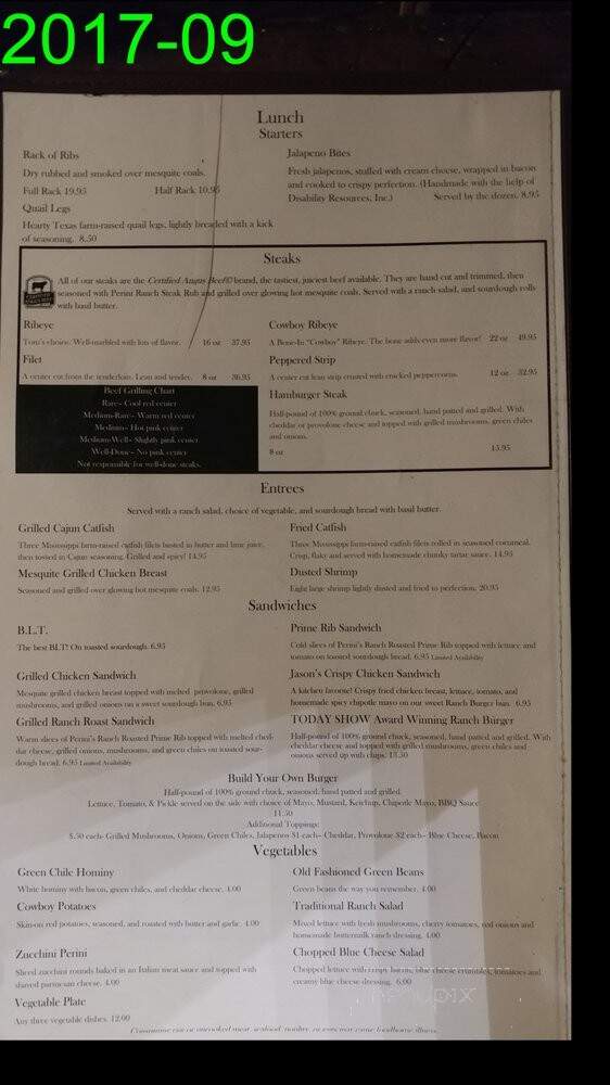 Perini's Steak House - Buffalo Gap, TX menu_pic