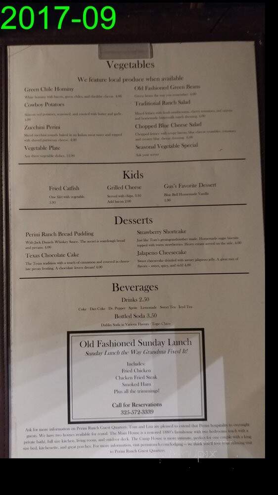 Perini's Steak House - Buffalo Gap, TX menu_pic