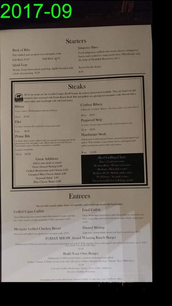 Perini's Steak House - Buffalo Gap, TX menu_pic