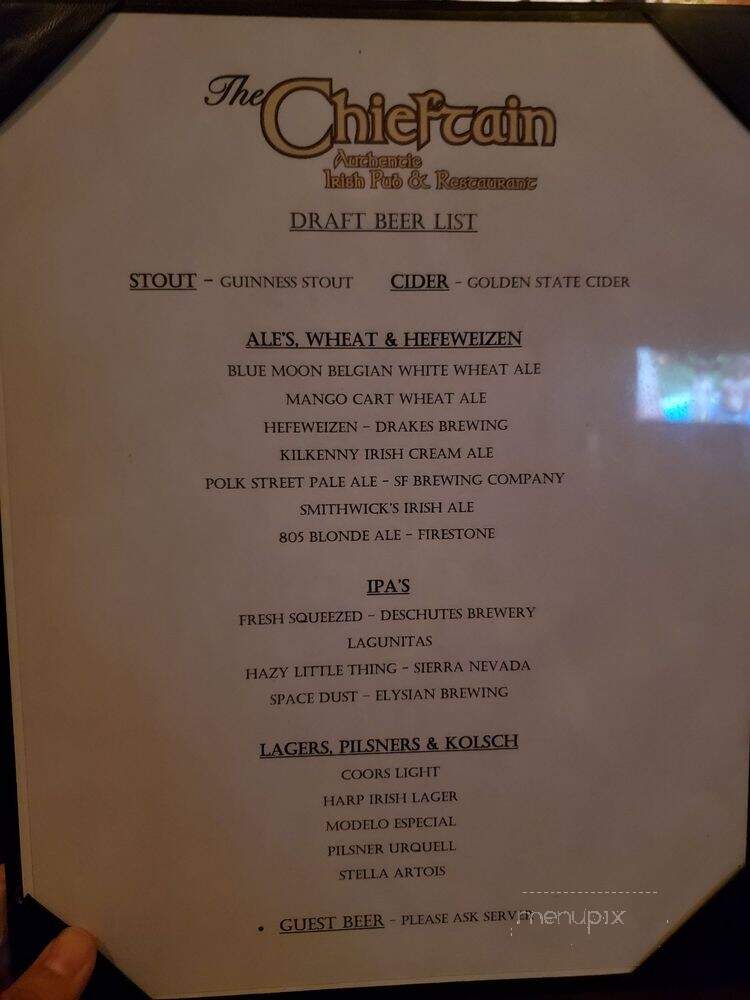 Chieftain Irish Restaurant & Pub - San Francisco, CA menu_pic