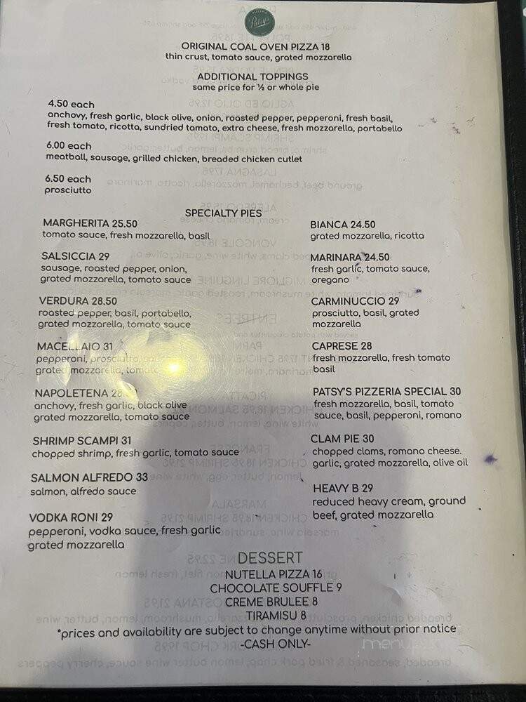Patsy's Pizzeria - New York, NY menu_pic