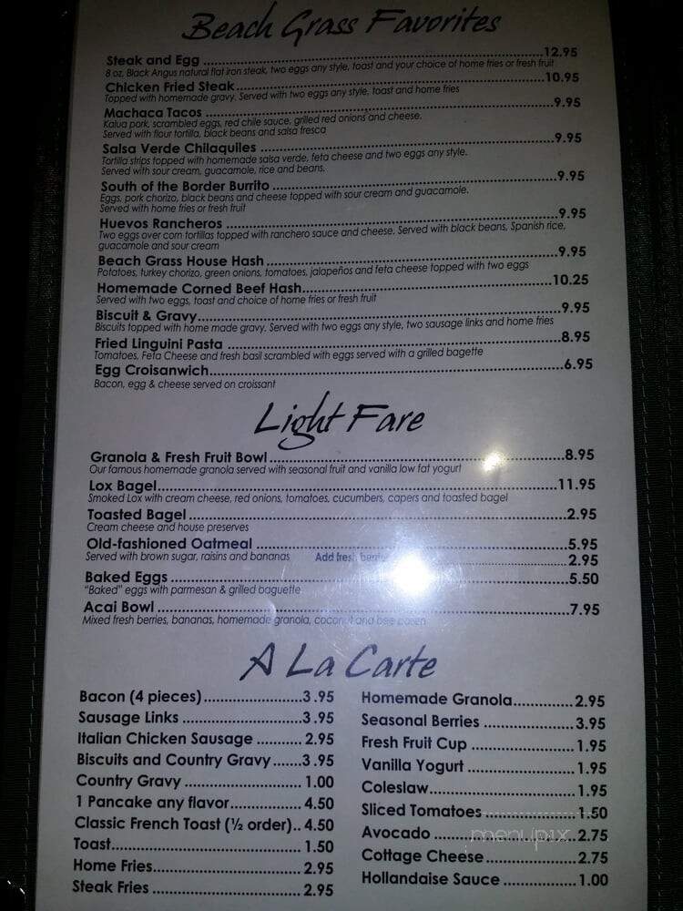 Beach Grass Cafe - Poway, CA menu_pic