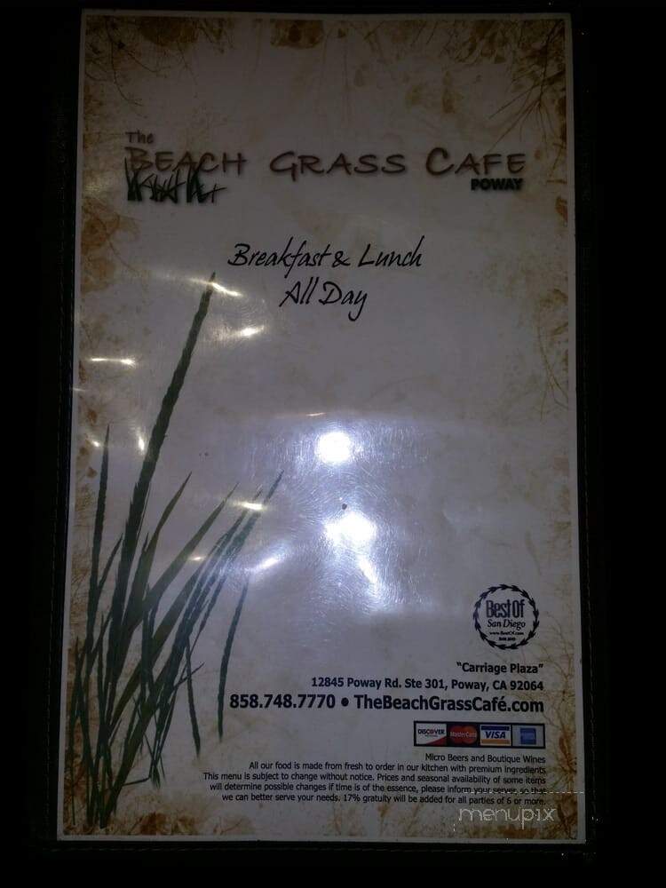 Beach Grass Cafe - Poway, CA menu_pic