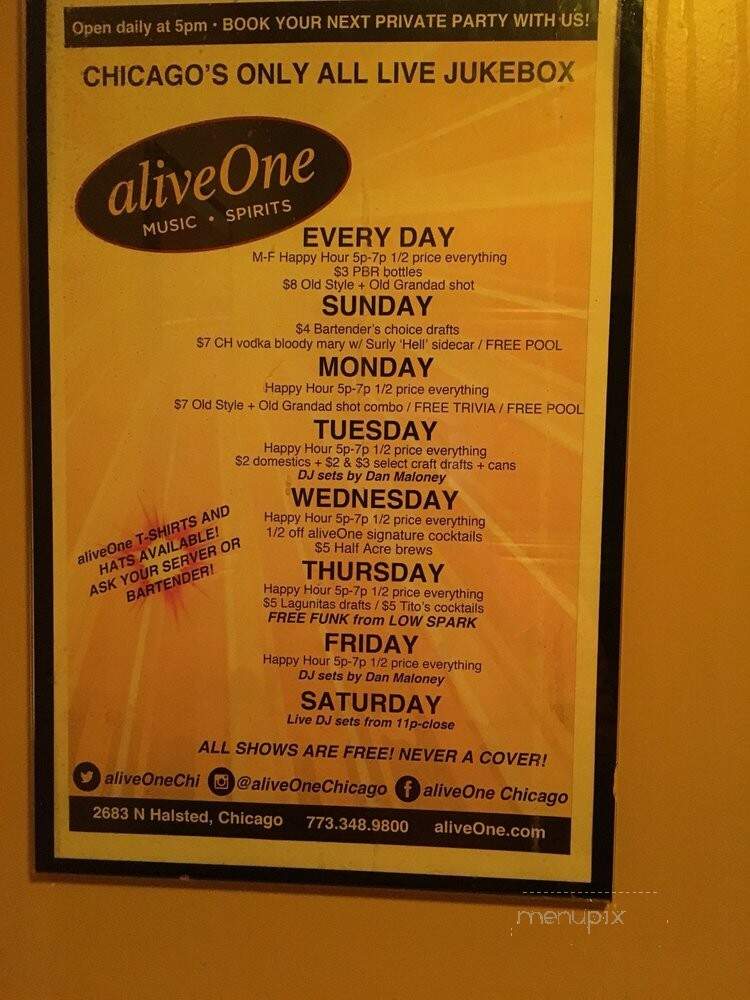 Aliveone - Chicago, IL menu_pic