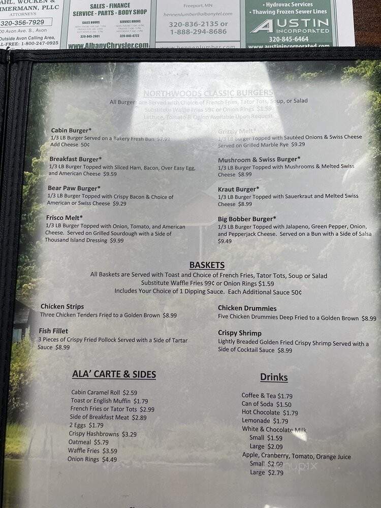 Avon Cabin - Avon, MN menu_pic