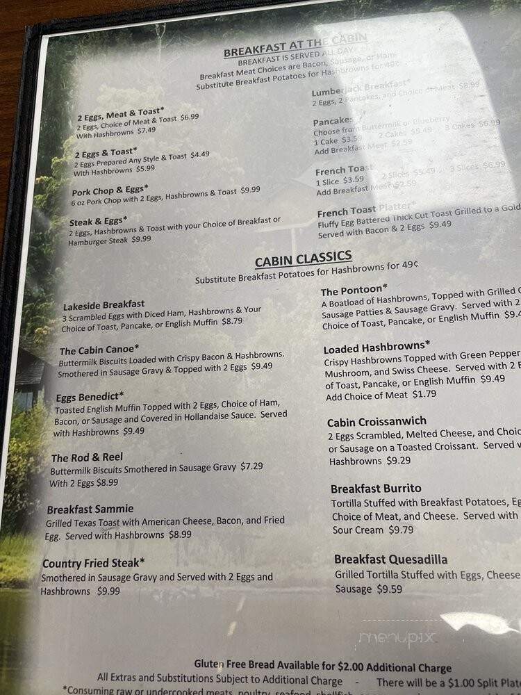 Avon Cabin - Avon, MN menu_pic