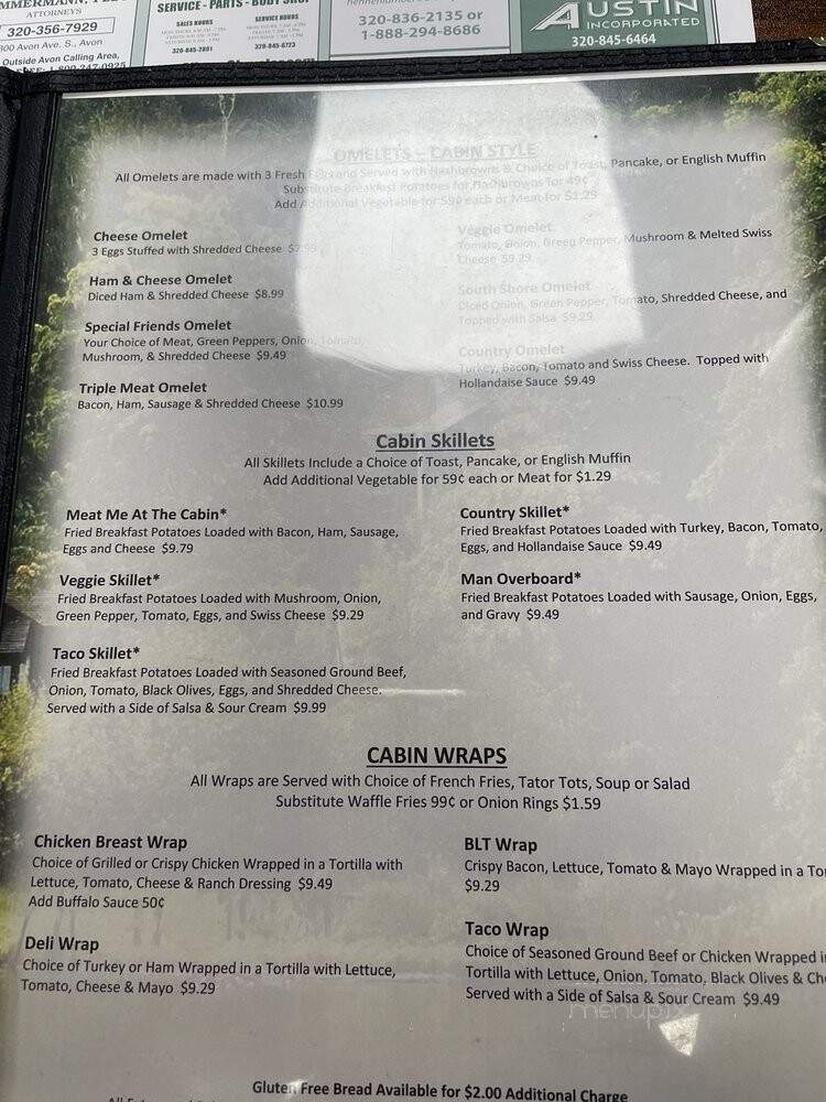 Avon Cabin - Avon, MN menu_pic