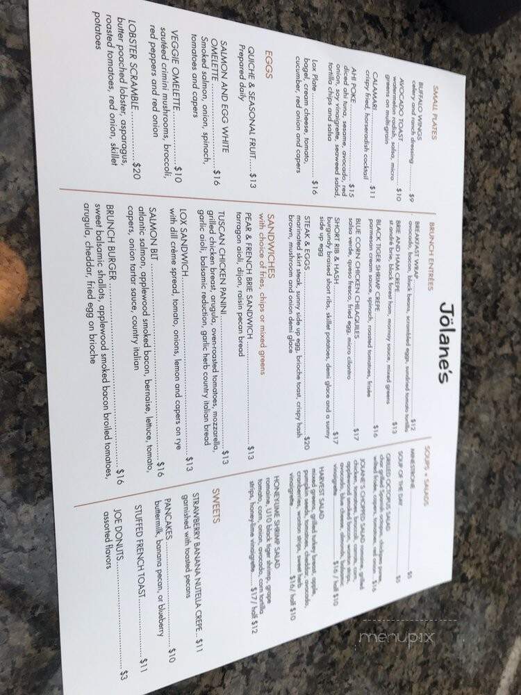 Jolane's Cafe and Wine Bar - Glenview, IL menu_pic