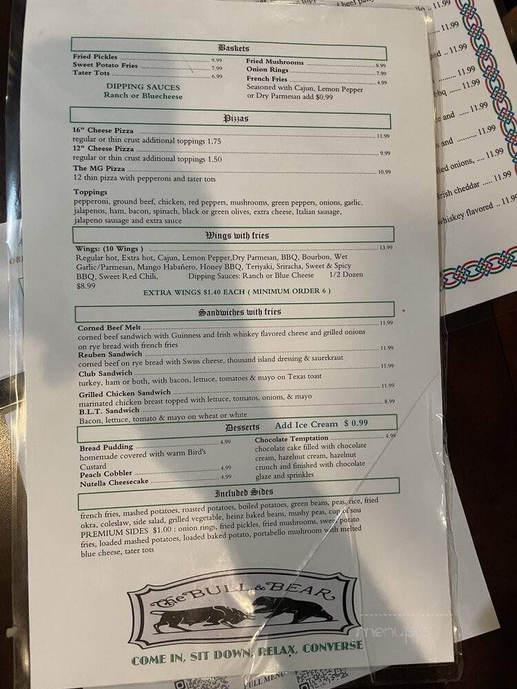 The Bull and bear tavern and Eatery - Houston, TX menu_pic