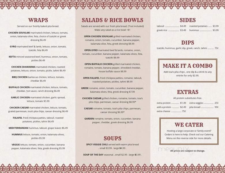 Cedars Bakery - Orchard Park, NY menu_pic
