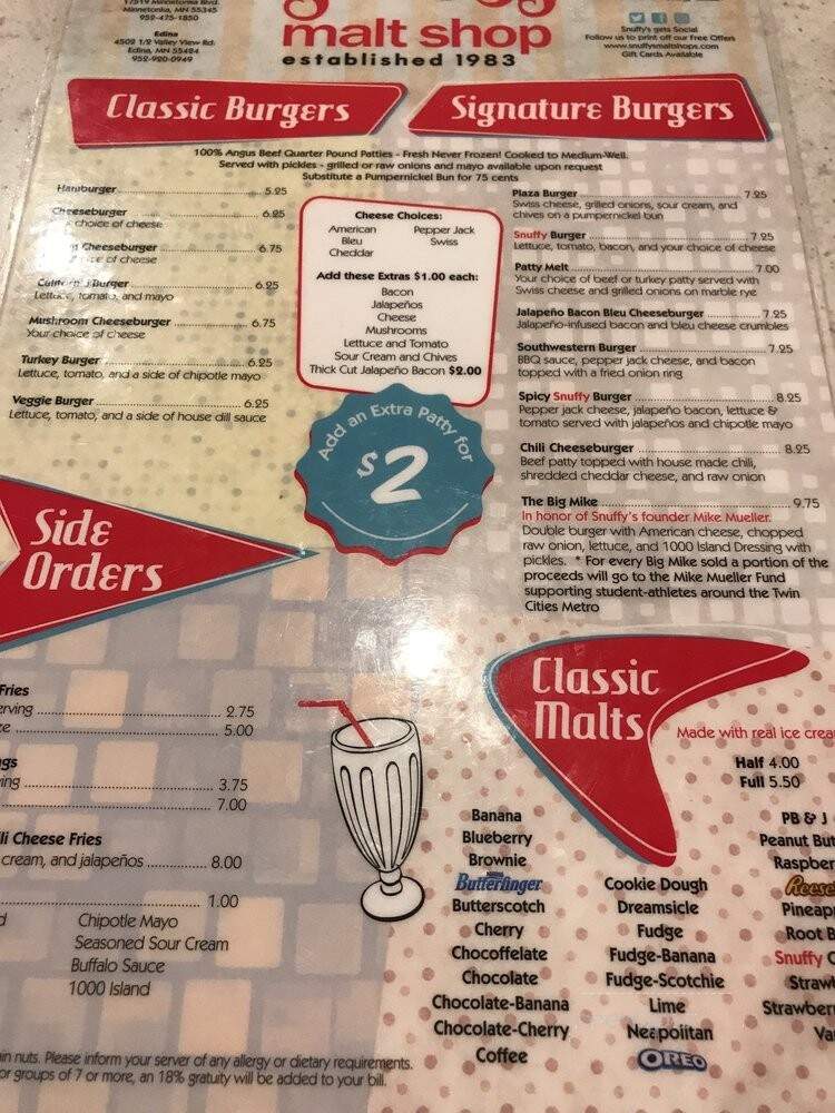 Snuffy's Malt Shop - Edina, MN menu_pic