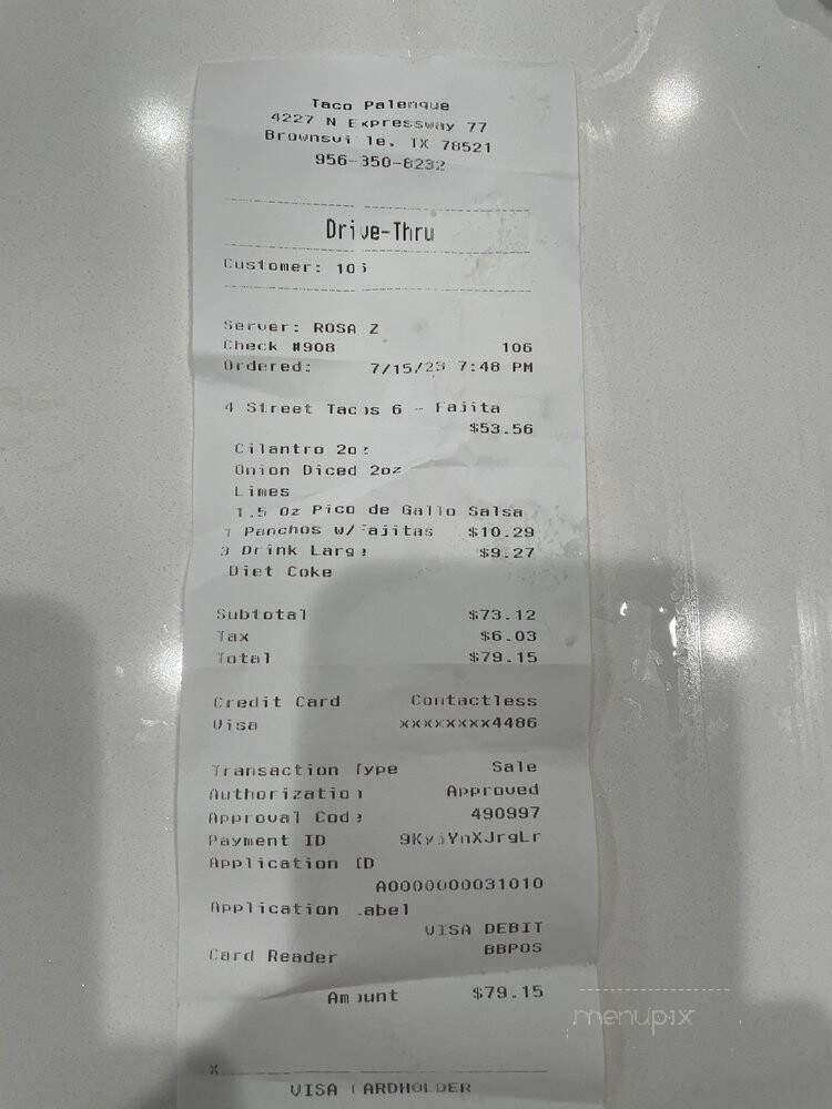 Taco Palenque - Brownsville, TX menu_pic