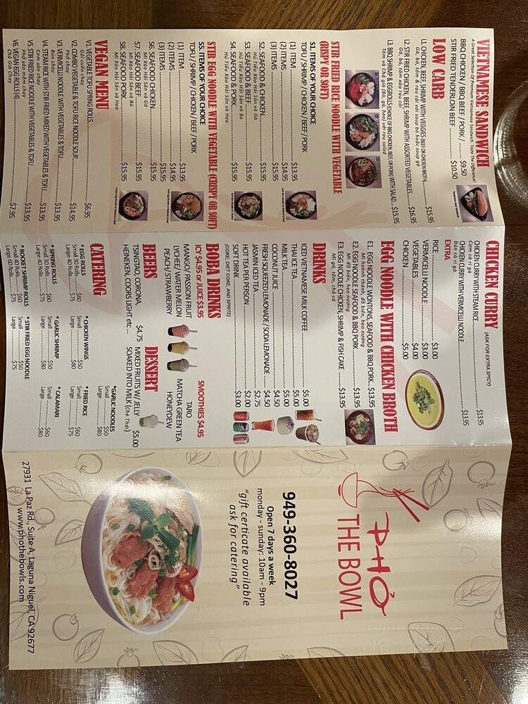 Pho the Bowl - Laguna Niguel, CA menu_pic