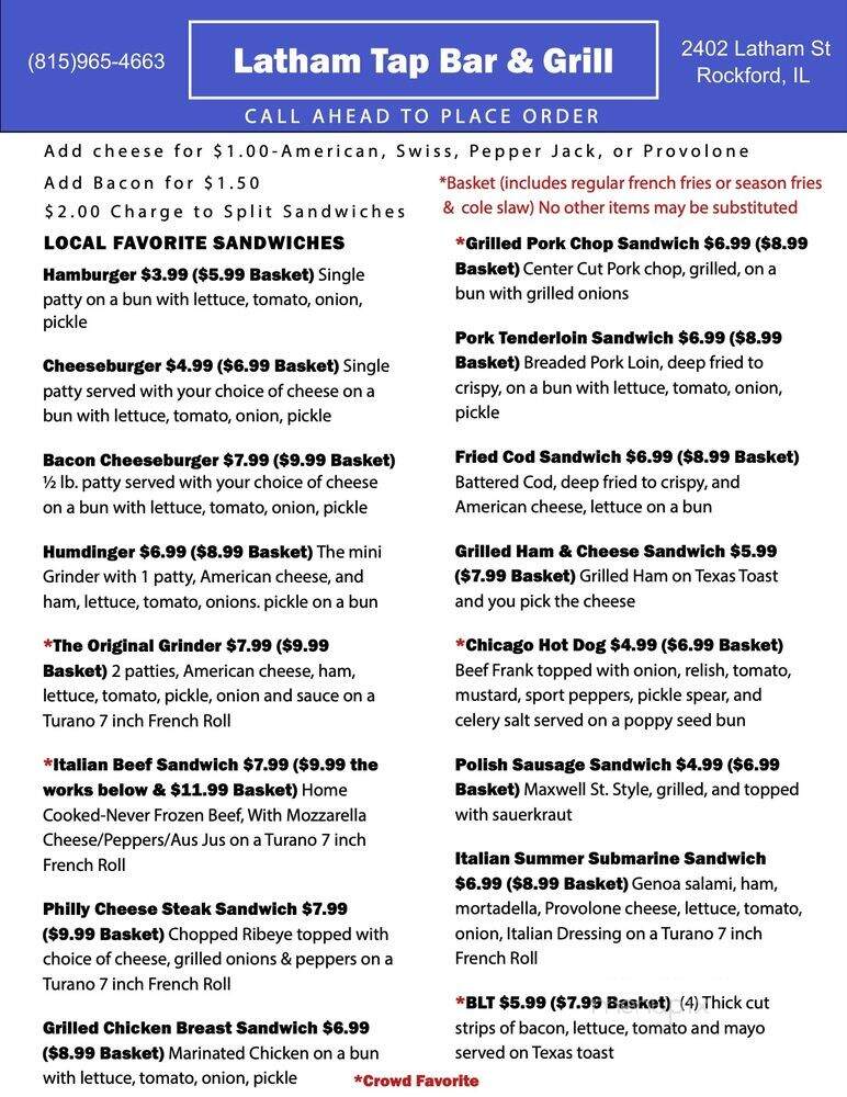 Latham Tap - Rockford, IL menu_pic