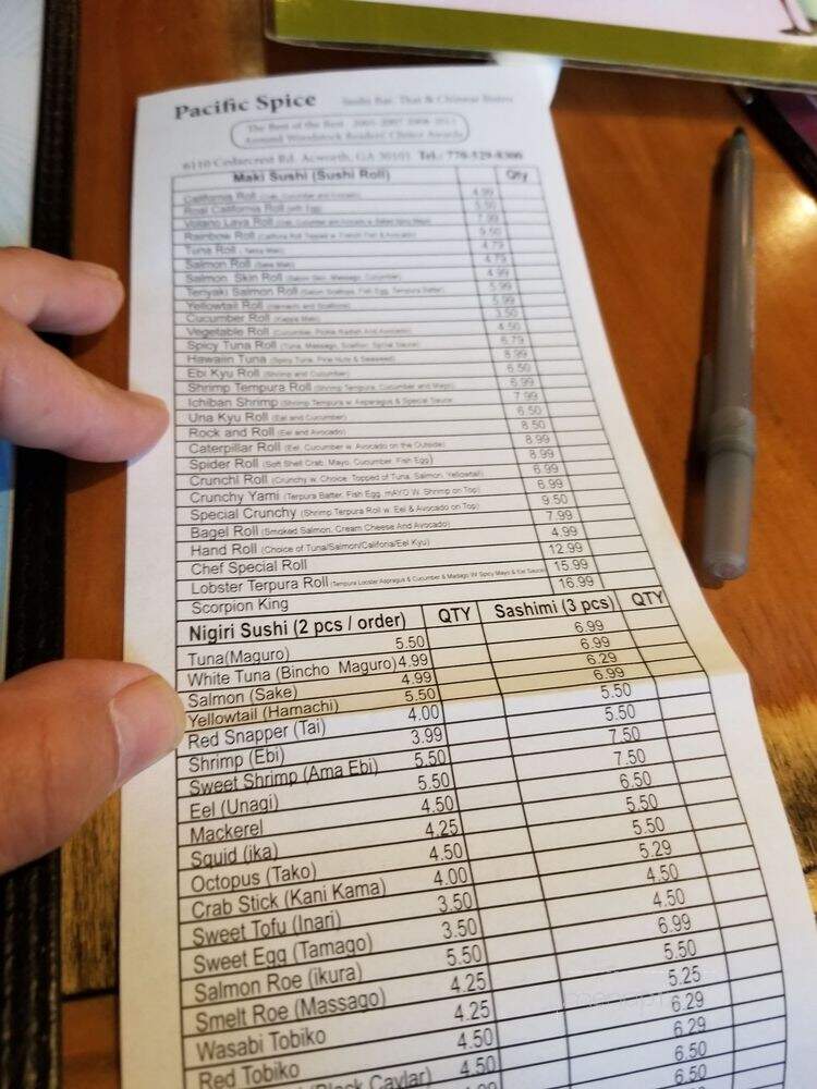 Pacific Spice - Acworth, GA menu_pic