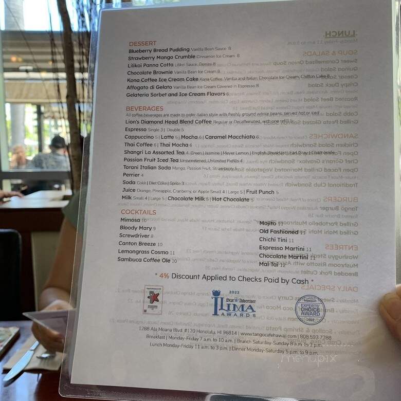 Tango Contemporary Cafe - Honolulu, HI menu_pic