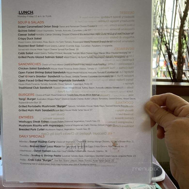 Tango Contemporary Cafe - Honolulu, HI menu_pic