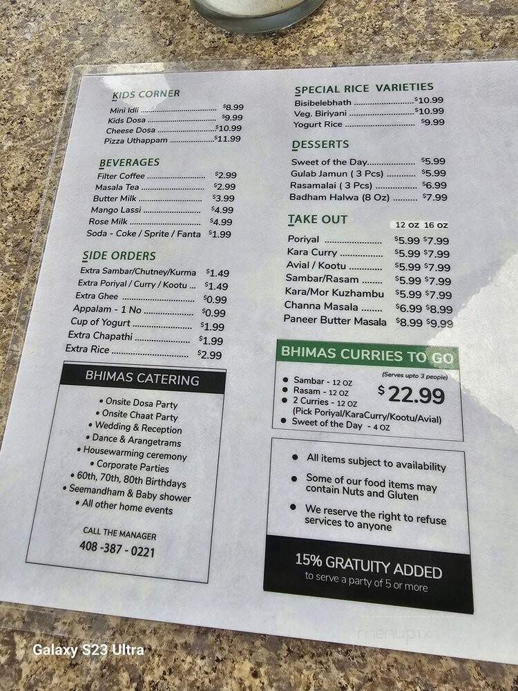 Tirupathi Bhimas - Milpitas, CA menu_pic