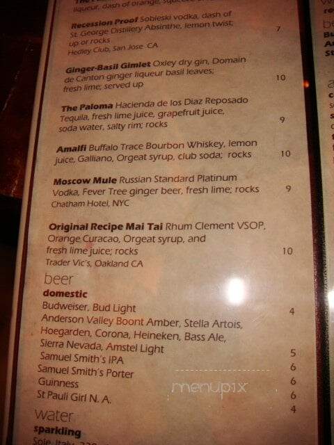 Hedley Club Lounge - San Jose, CA menu_pic