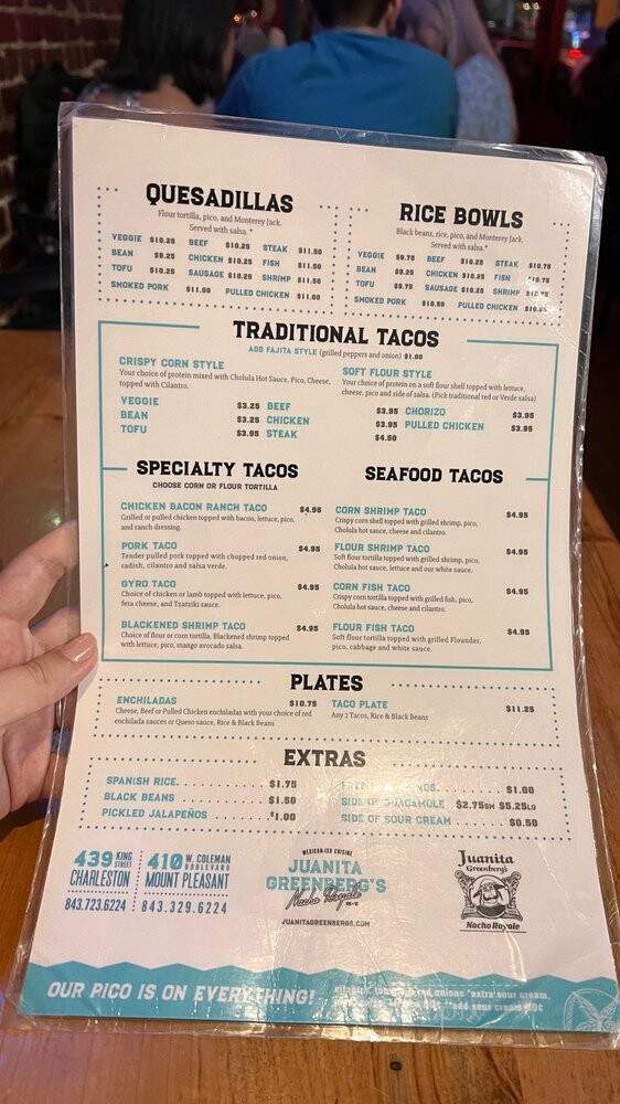 Juanita Greenberg's Nacho Royale - Charleston, SC menu_pic