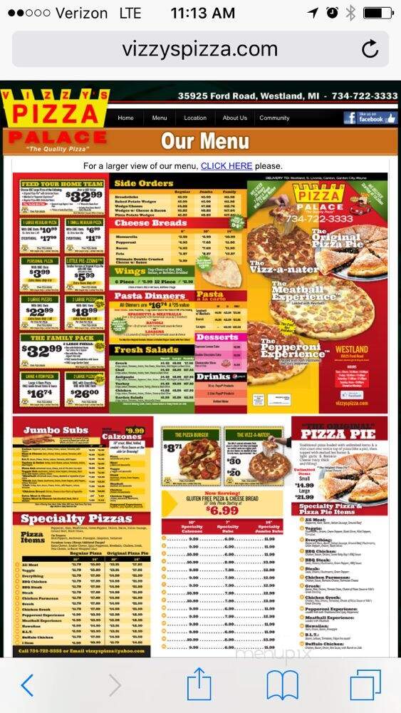 Vizzy's Pizza Palace - Westland, MI menu_pic