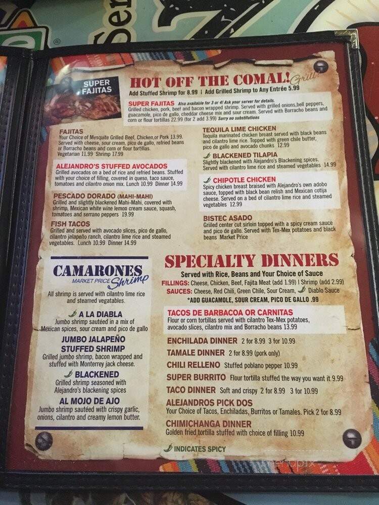 Alejandro's Grill & Cantina - Rowlett, TX menu_pic