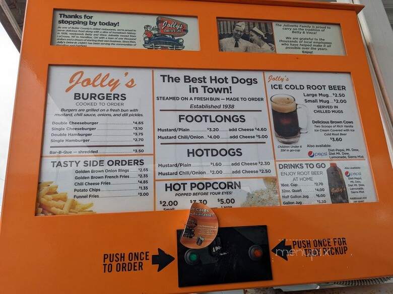 Jolly's Drive-in - Hamilton, OH menu_pic